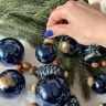 Елочная игрушка набор в коробке Синий 45 шт стекло ручная роспись