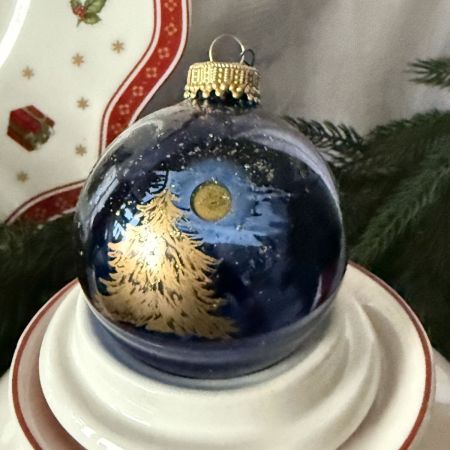 Елочная игрушка набор в коробке Синий 45 шт стекло ручная роспись
