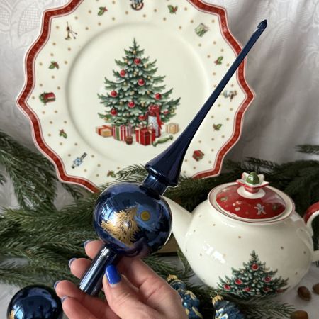Елочная игрушка набор в коробке Синий 45 шт стекло ручная роспись