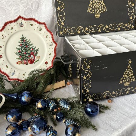 Елочная игрушка набор в коробке Синий 45 шт стекло ручная роспись