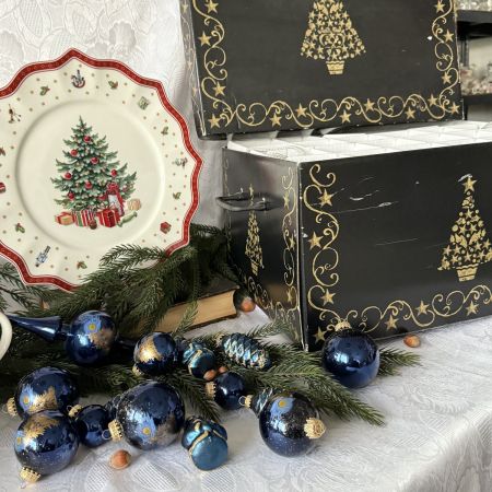 Елочная игрушка набор в коробке Синий 45 шт стекло ручная роспись