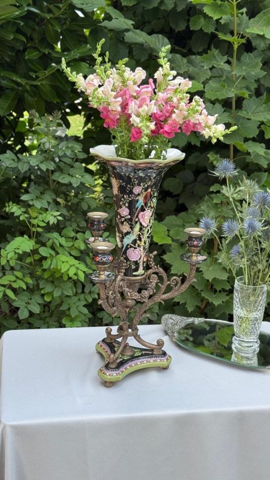 Ваза подсвечник Wong Lee 49 см фарфор бронза