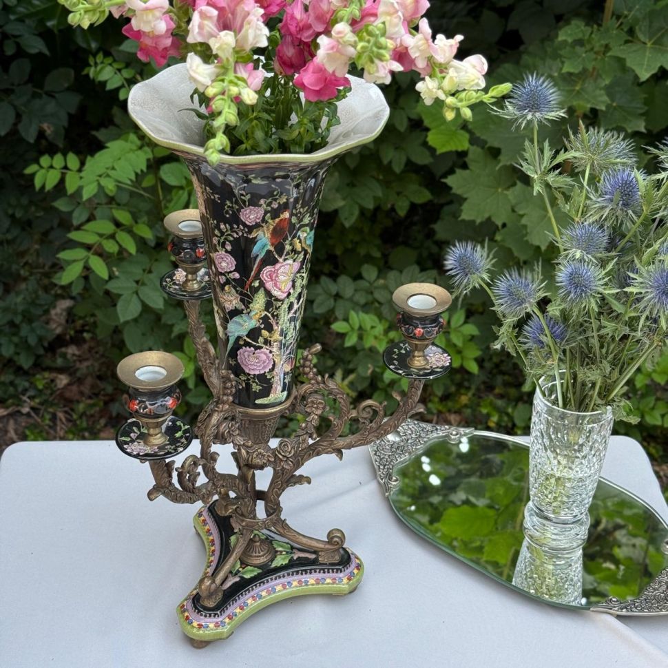 Ваза подсвечник Wong Lee 49 см фарфор бронза