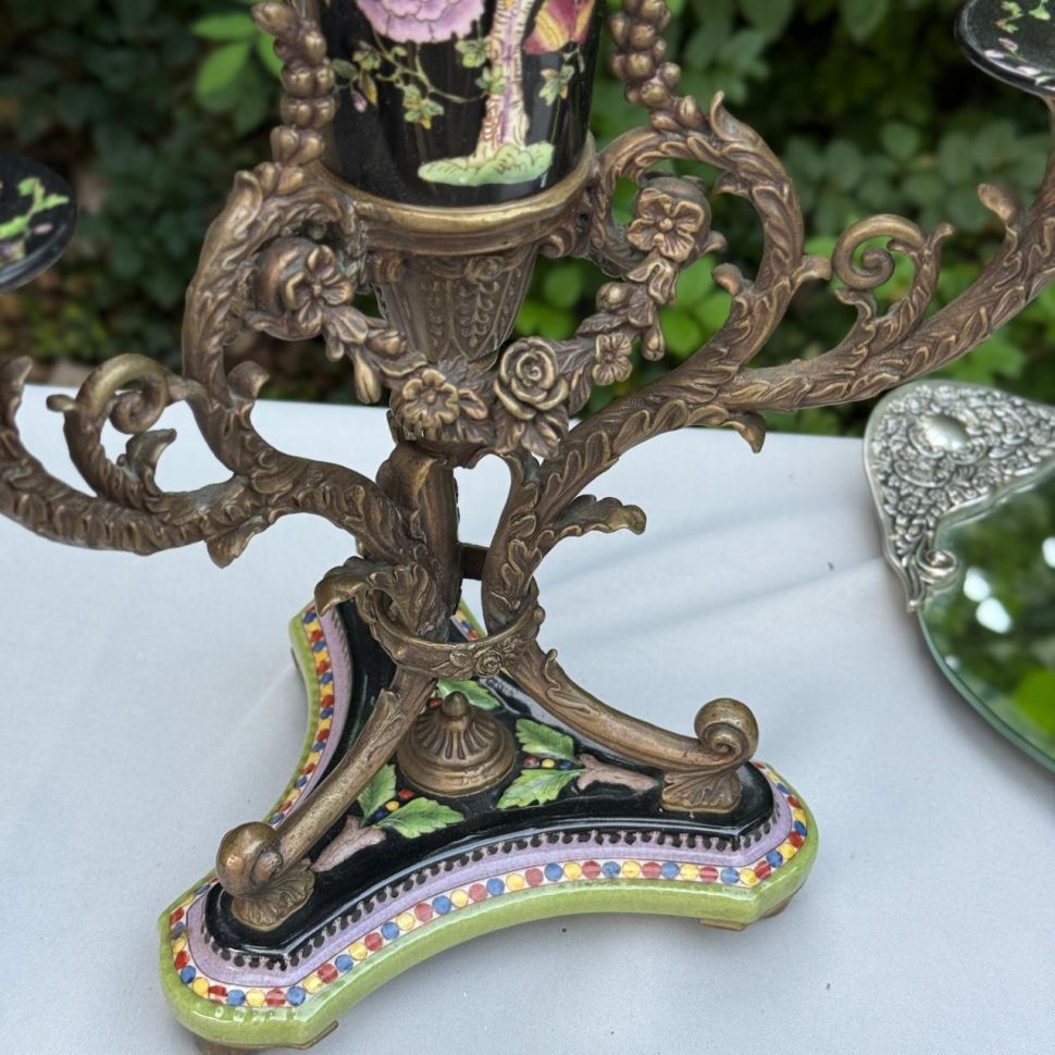 Ваза подсвечник Wong Lee 49 см фарфор бронза