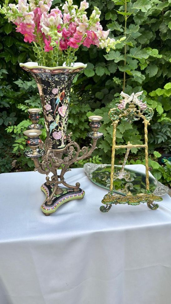 Ваза подсвечник Wong Lee 49 см фарфор бронза