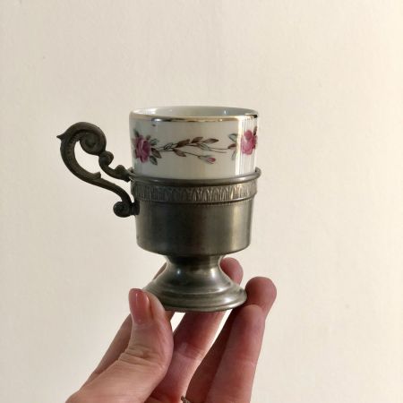 Кофейная чашка в подстаканнике олово, фарфор