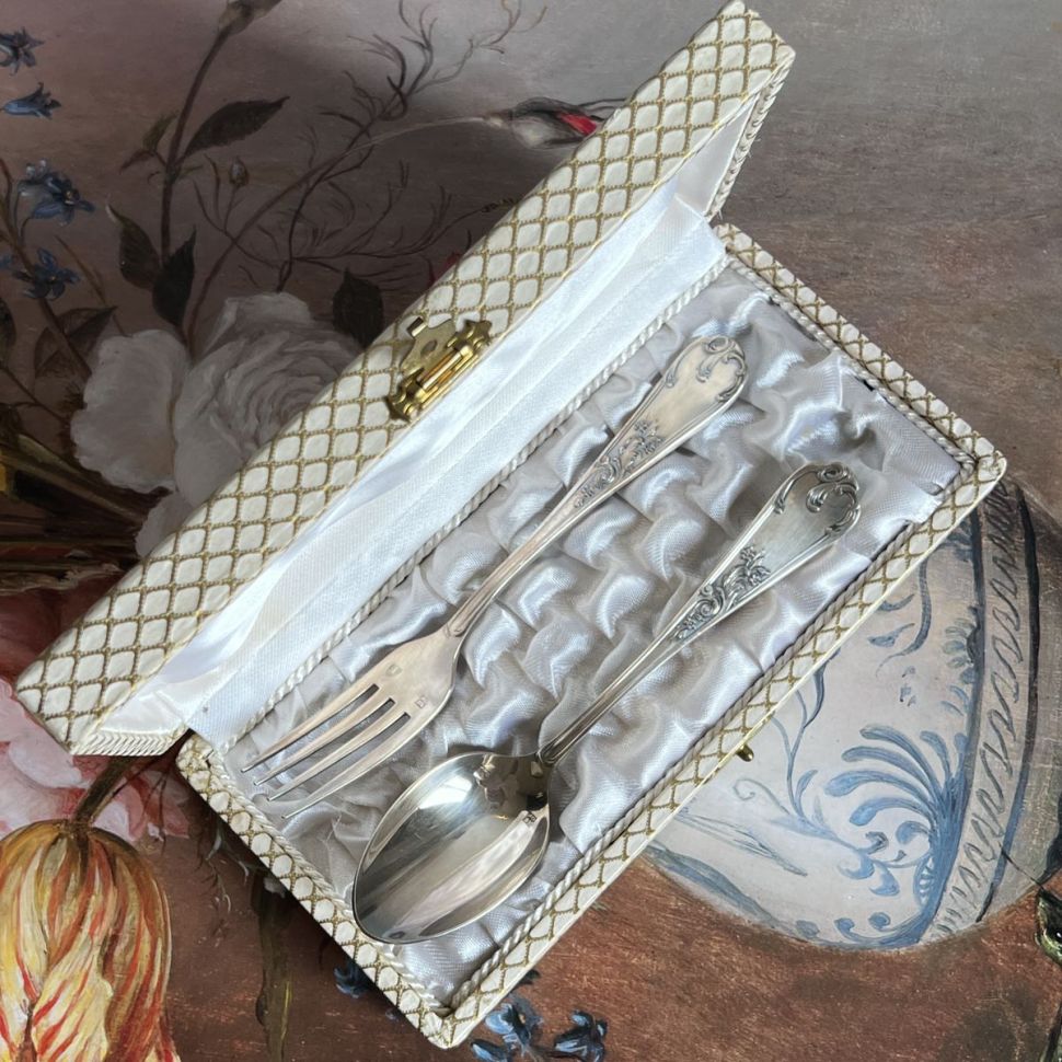 Ложка и вилка Десерт набор 2 предмета серебрение Франция