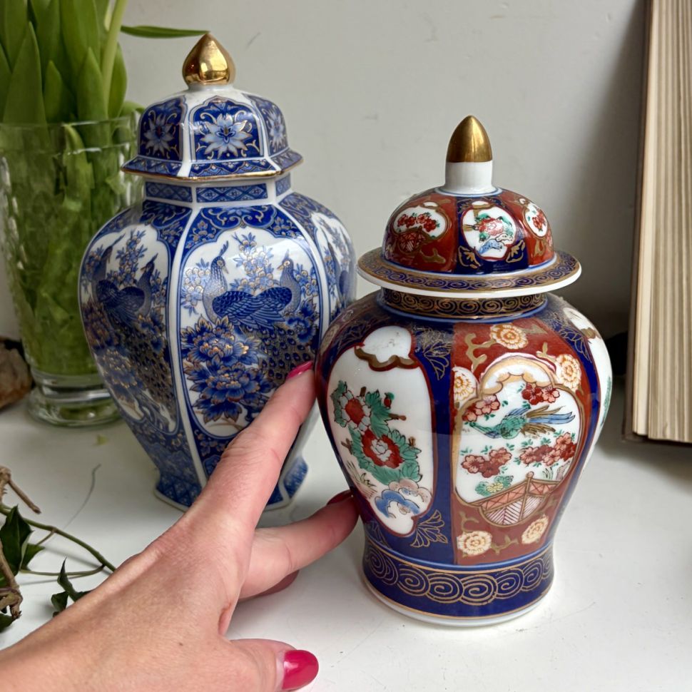 Ваза чайница с крышкой Gold Imari 17 см ручная работа середина 20 в.