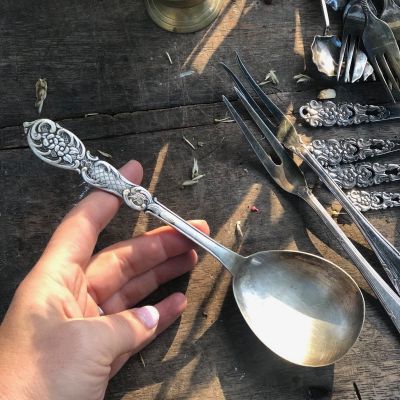 Ложка сервировочная 20 см Цветы мельхиор