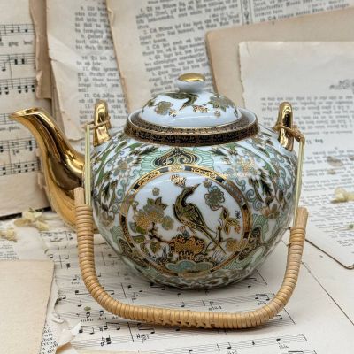 Сахарница молочник чайник набор 3 предмета Зеленый павлин Япония