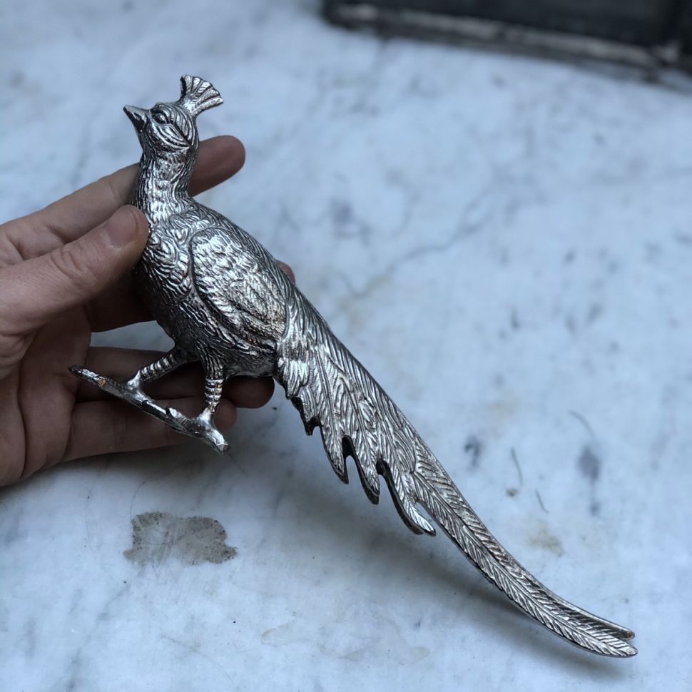 Статуэтка Пава с хохолком мельхиор