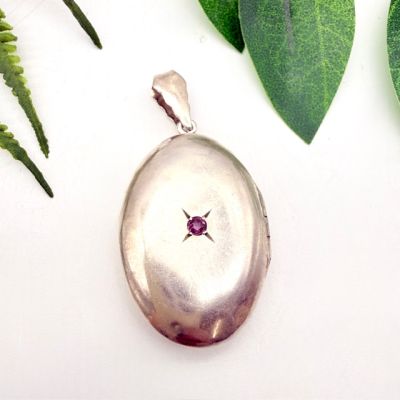 Кулон локет с розовым стразом 4 см серебро