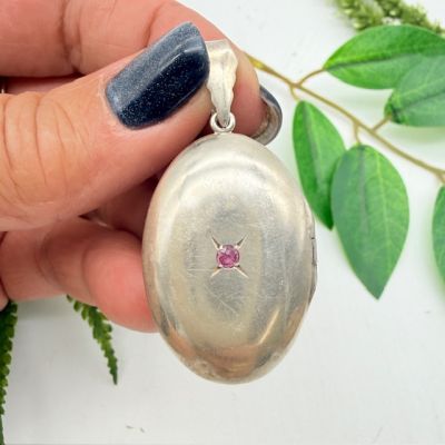 Кулон локет с розовым стразом 4 см серебро