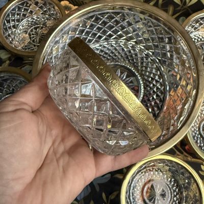 Салатник с металлическим кантом набор 7 предметов хрусталь позолота Франция