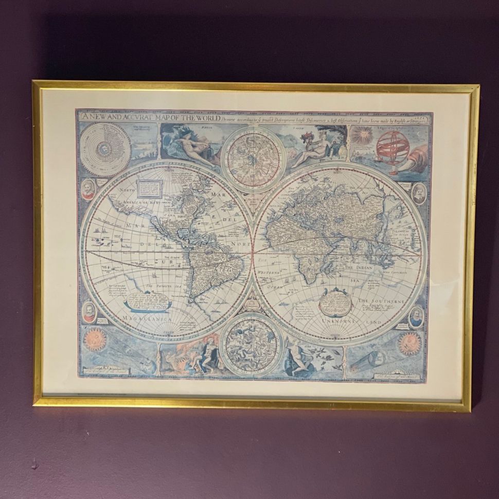 Карта мира репродукция 1651 г. под стеклом