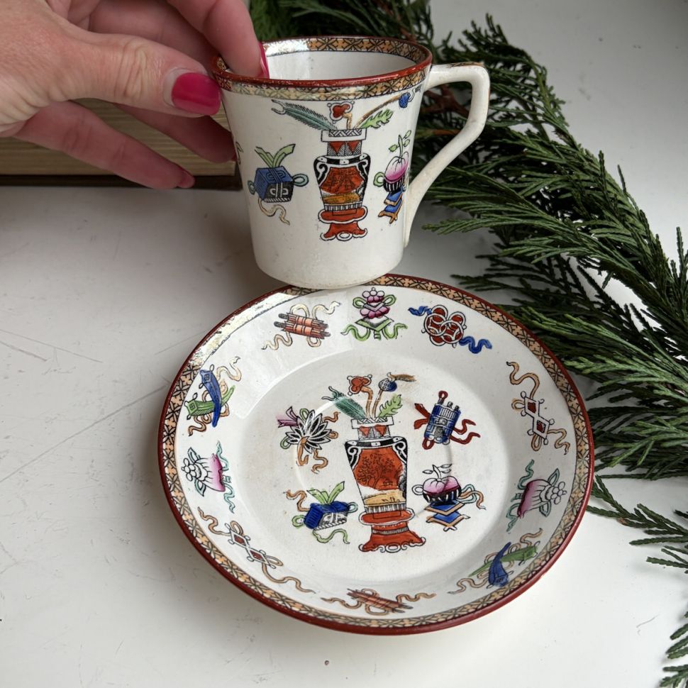 Чайная пара 19 век Maestricht Societe Ceramique Potiche 125 мл Голландия