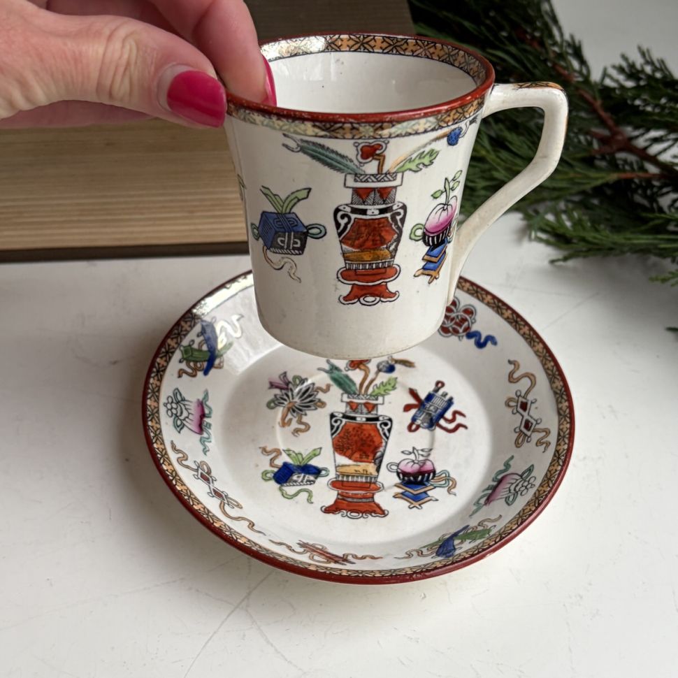 Чайная пара 19 век Maestricht Societe Ceramique Potiche 125 мл Голландия