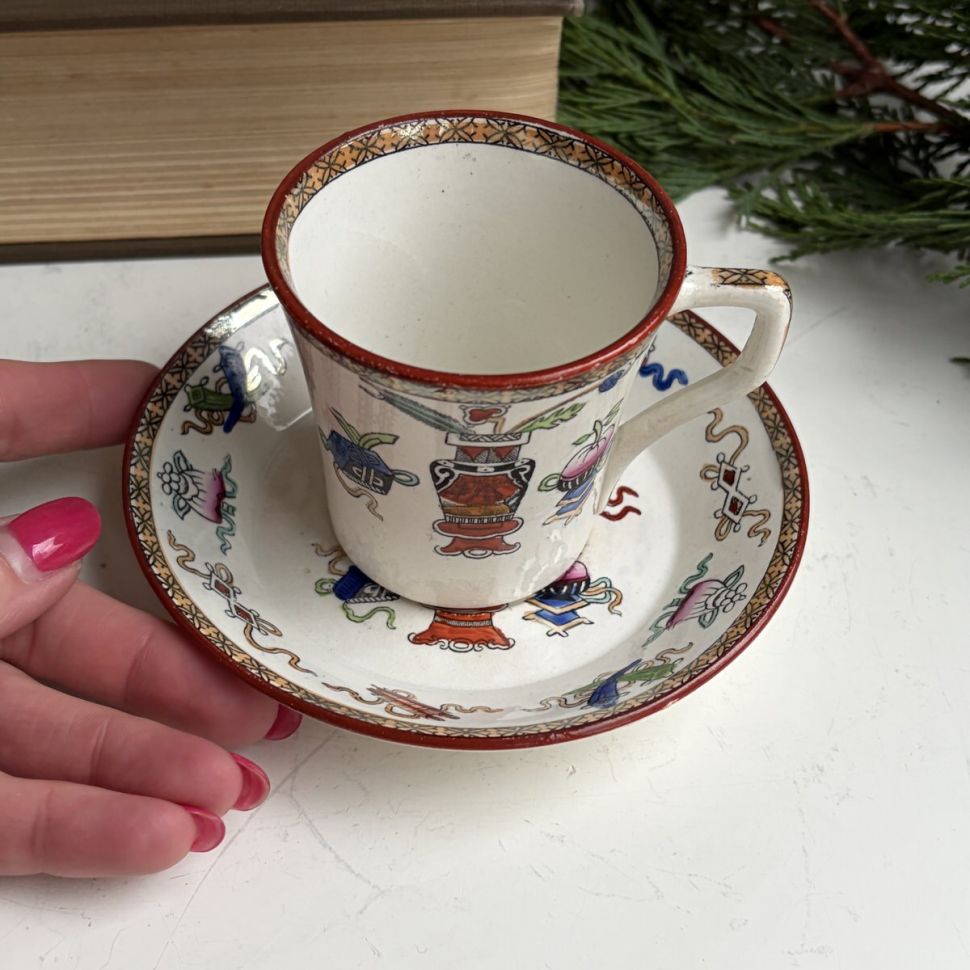 Чайная пара 19 век Maestricht Societe Ceramique Potiche 125 мл Голландия