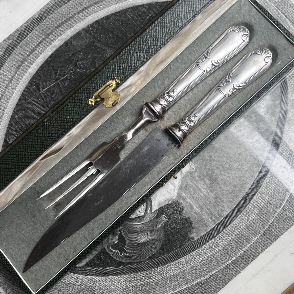 Набор столовый для мяса 2 предмета серебрение Франция