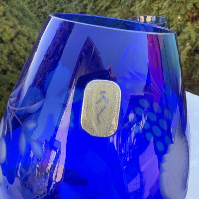 Бокал большой ваза синяя 1,2 л накладной хрусталь Германия