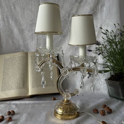 Лампа настольная 41 см на два плафона хрусталь