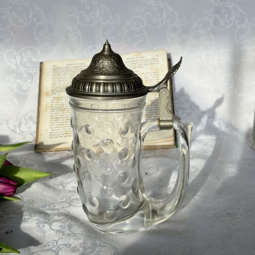 Кружка пивная BMF 450 мл стекло олово серебрение Германия            