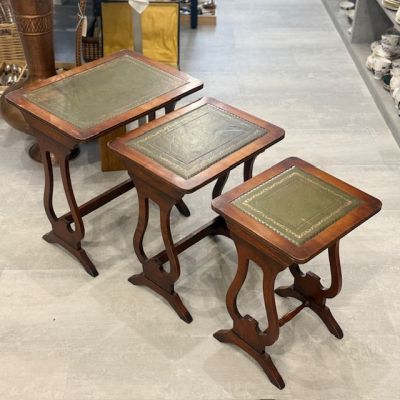 Стол журнальный набор 3 шт массив дерева кожа 