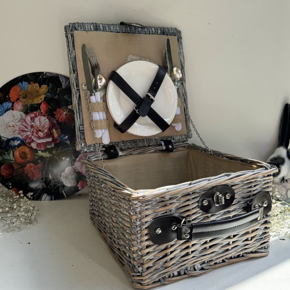 Корзина для пикника с крышкой 30 см с посудой