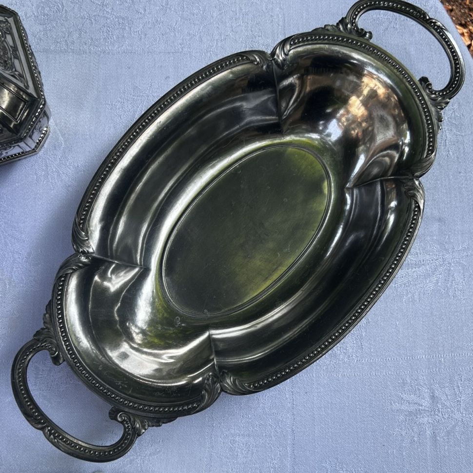 Блюдо глубокое хлебница 42 см мельхиор Франция