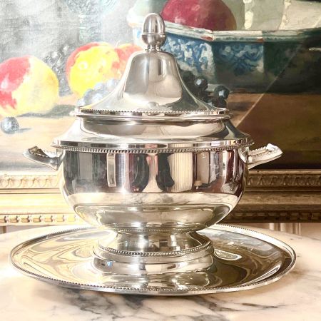 Террин на блюде Les Etains du Manoir 2 л серебрение по олову Франция