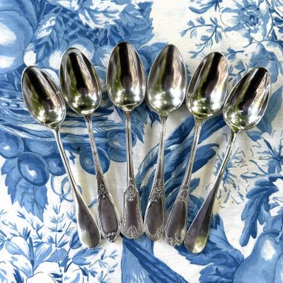 Ложка чайная 15 см серебрение набор 6 шт. разные Франция