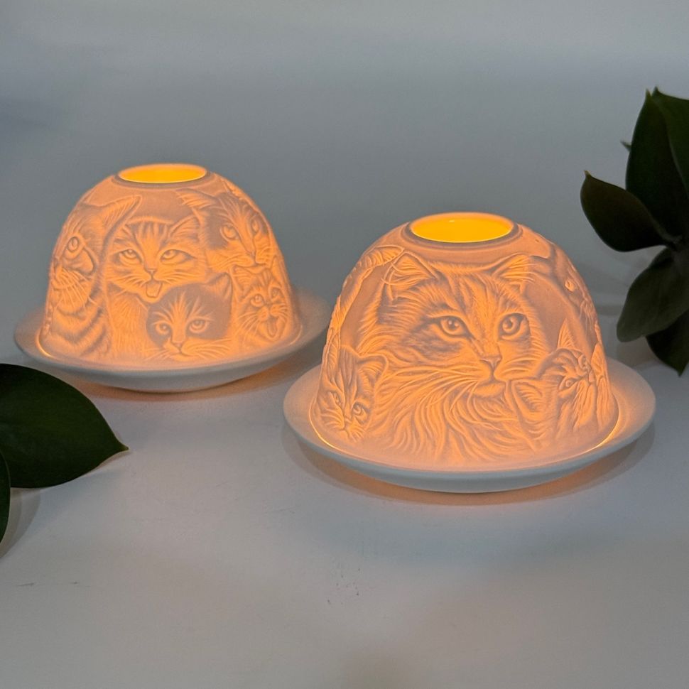 Подсвечник клош Кошки 12 см бисквитный фарфор Германия
