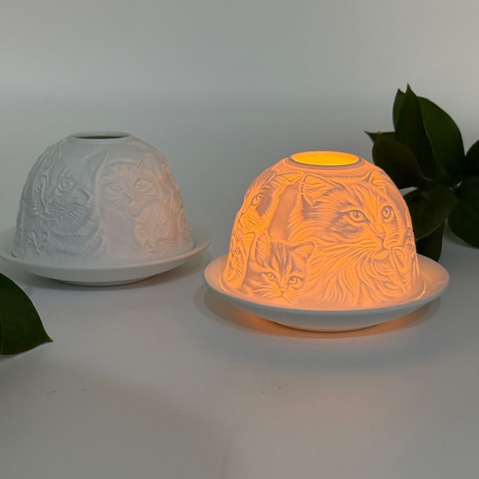 Подсвечник клош Кошки 12 см бисквитный фарфор Германия
