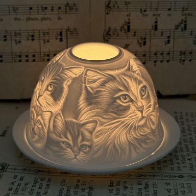 Подсвечник клош Hellmann Versand Starlight Кошки 12 см бисквитный фарфор Германия