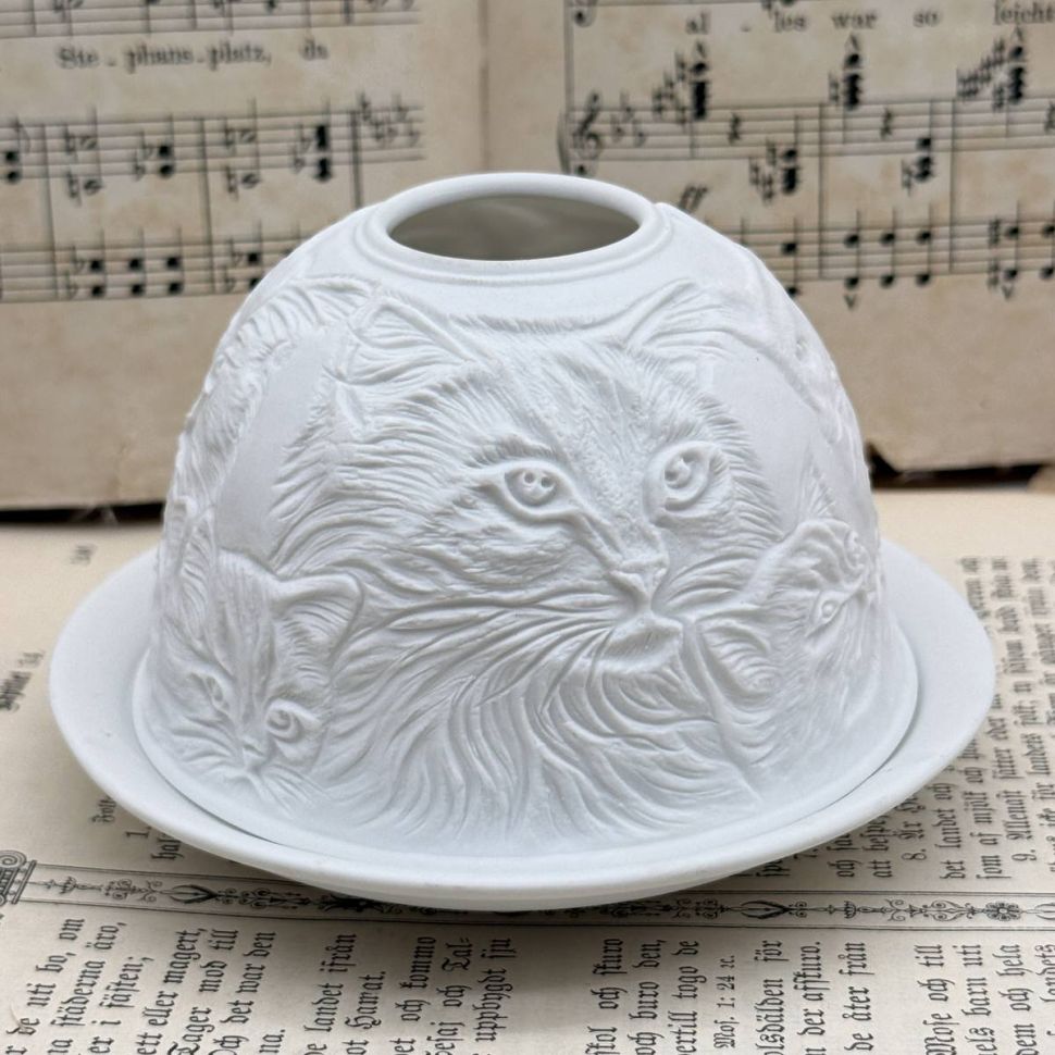 Подсвечник клош Hellmann Versand Starlight Кошки 12 см бисквитный фарфор Германия