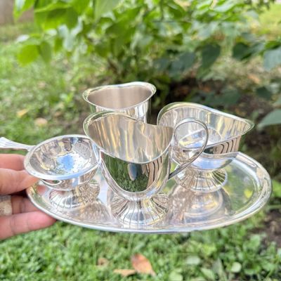 Сервировочный чайный набор на блюде мельхиор серебрение 6 предметов