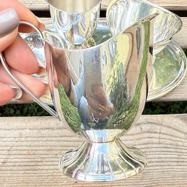 Сервировочный чайный набор на блюде мельхиор серебрение 6 предметов