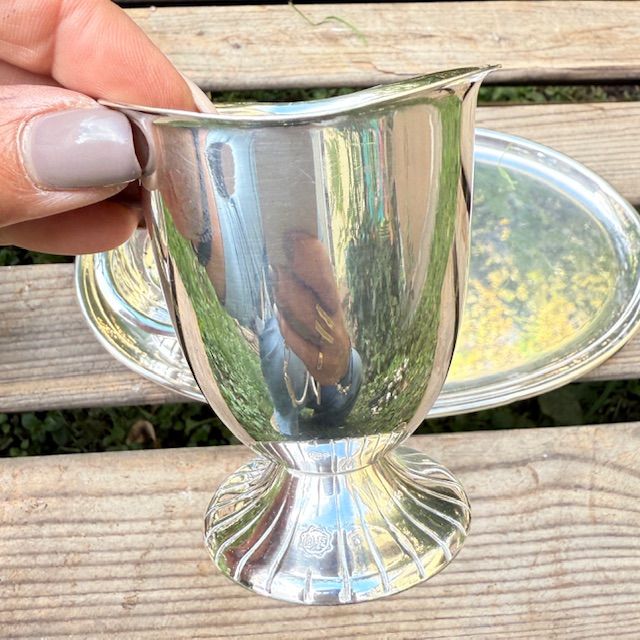 Сервировочный чайный набор на блюде мельхиор серебрение 6 предметов