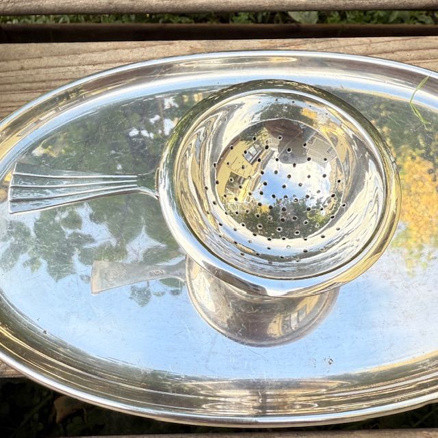 Сервировочный чайный набор на блюде мельхиор серебрение 6 предметов