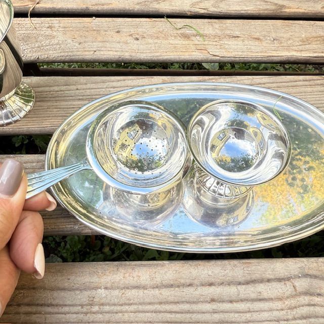 Сервировочный чайный набор на блюде мельхиор серебрение 6 предметов