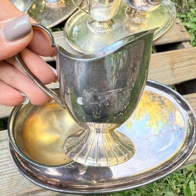 Сервировочный чайный набор на блюде мельхиор серебрение 6 предметов