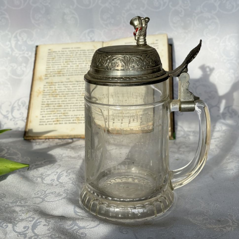 Кружка пивная музыкальная 600 мл стекло олово серебрение Германия             