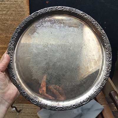 Поднос с цветочным орнаментом мельхиор