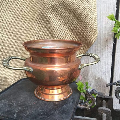 Медный горшок кашпо с латунными ручками