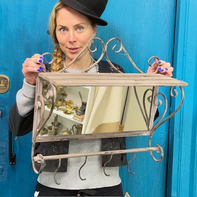 Полка вешалка настенная с зеркалом 52 см