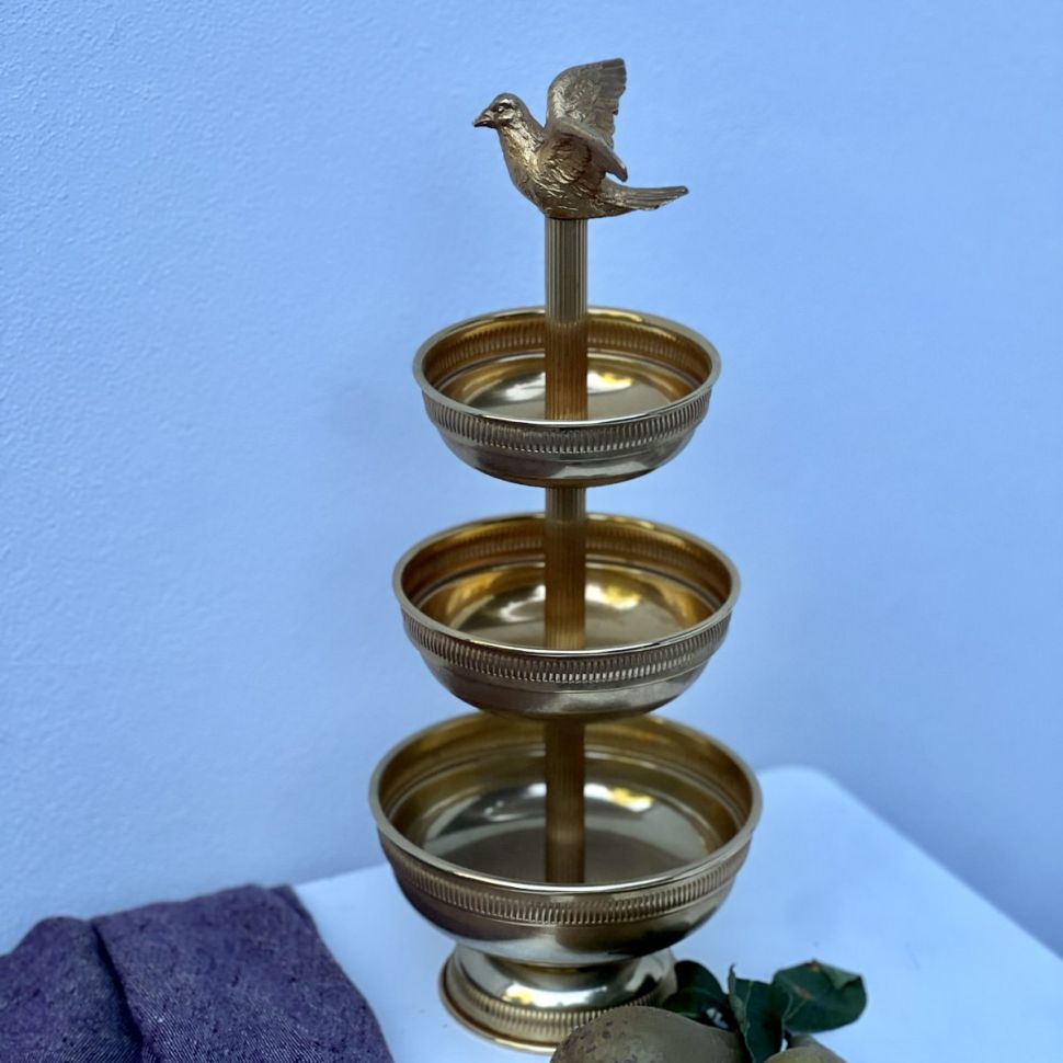 Этажерка менажница Голубь Франция латунь позолота 37 см