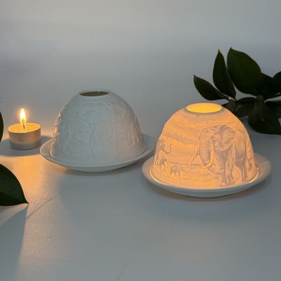 Подсвечник клош Hellmann Versand Starlight Слоны 12 см бисквитный фарфор Германия