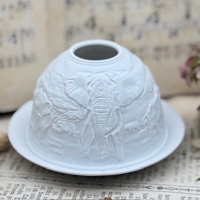 Подсвечник клош Hellmann Versand Starlight Слоны 12 см бисквитный фарфор Германия 