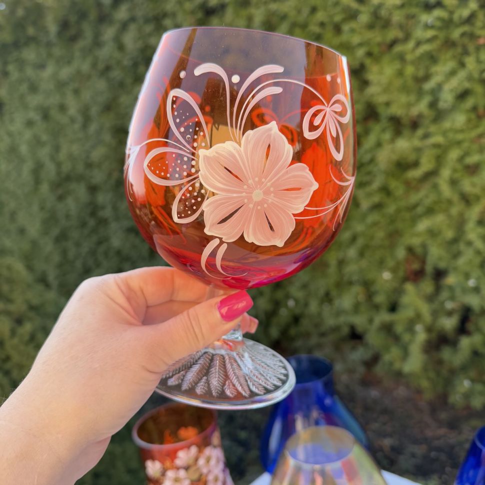 Ваза бокал оранжевый 1 л накладной хрусталь Германия