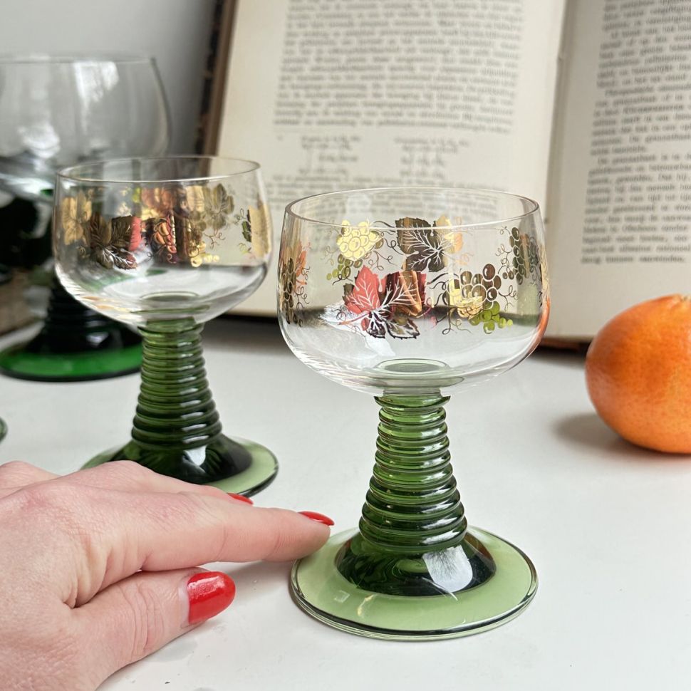 Бокал 125 мл Виноград на зеленой ножке с золотом хрусталь